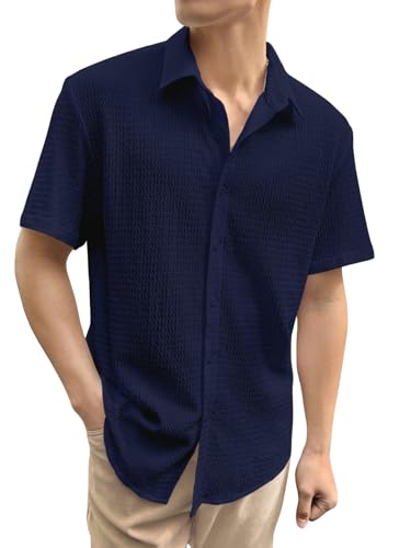 Image of GRECIILOOKS Men's Polycotton Shirt |Stylish Casual Regular Fit Shirts | Textured Half Sleeve | Slim Fit | Business & Meeting Ready (Available in Plus Size)
