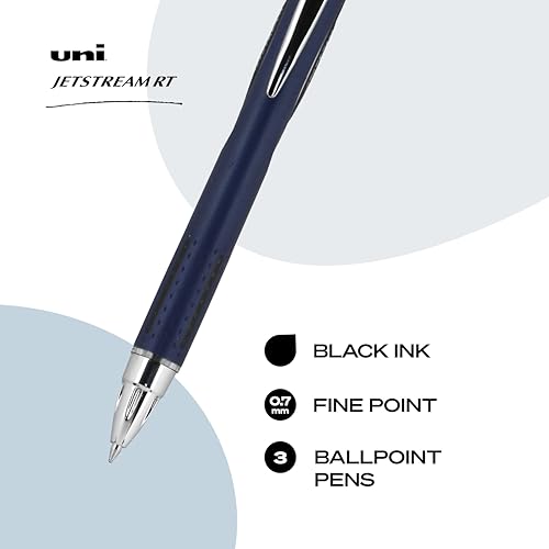 uni-ball jetstream rt pens - ny times wirecutter best pen for over a decade - pack of 3 black fine point pens 07mm - back to school pens ballpoint pens
