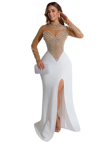 Image of Women's Sequin Prom Dress Evening Gowns for Formal Events | Elegant Sparkly Rhinestone Long Maxi Dresses for Formal Party,Gala,Wedding Guest,Fully Lined,Stretchy,Side Slit