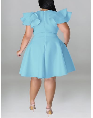 Image of IyMoo Women's Plus Size Cape Flutter Sleeve Stretchy A Line Swing Flared Skater Cocktail Party Dress with Pockets