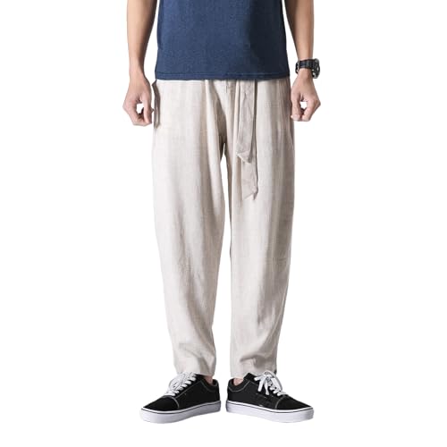 Pantalons style chinois homme coton lin amples contre l'inconfort