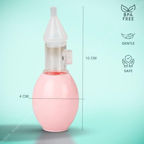Image of Baybee Newborn Silicone Nose Cleaner - 100% Safe and Reusable U-Shaped Nasal Aspirator for Infants and Kids, Pump-Type Bulb Syringe for Gentle Mucus Removal (Pink)