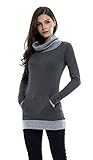 Sofishie Casual Cowl Neck with Sleeve Buttons Pullover Top - Dark Gray/Gray - Small