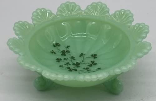 Berry Bowl - 3 Footed - Klondyke Pattern - American Made - Mosser Glass USA (Jade w/Shamrocks)