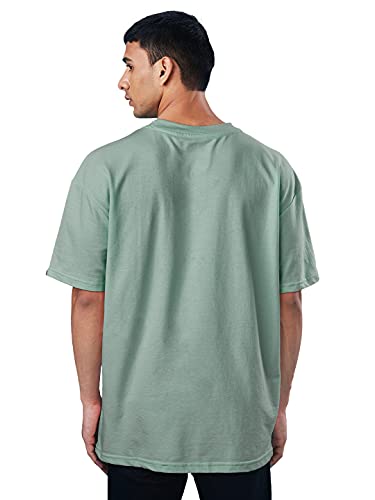 Image of The Souled Store |Sage Round Neck Green Color Half Sleeve Mens and Boys T-Shirt|Solid 100% Cotton | Oversized T-Shirts