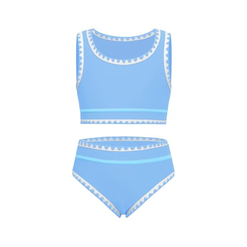 Image of Girls Bathing Suit Toddler Swimsuits 2 Piece Bikini Sets Round Neck Colorful Lace Teen Girls Swimwear 3-14T