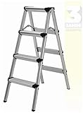 ✔ 4-Stufen Leiter ► Eingeklappt 40.0 x 16.0 x 104.5 cm ► Ausgeklappt 40.0 x 73.0 x 98.0 cm ► Gewicht 2.93 Kg ✔ Trittfläche ► 24.5 x 8.0 cm ✔ Stufenabstand ► 24.0 cm ✔ Trittleiter ✔ Doppel Klapptritt