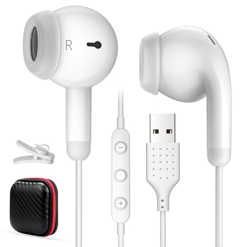 Auriculares USB in-ear para PC, Mac, portátil, PS4, PS5, auriculares con micrófono y control en línea, reducción de ruido, claridad USB, auriculares con cable para oficina, negocios, reuniones en