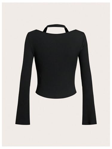SOLY HUX Women's Long Sleeve Shirts Y2k Crop Tops Halter Neck Fitted T-Shirt Going Out Tees3