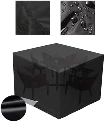 Garden Furniture Covers Outdoor Tables and Chairs Sets Cover Heavy Duty Windproof Tear-Resistant for Deck Lawn and Backyard 95.28" Lx63.78 Wx39.37 H Black 53.15" Lx53.15 Wx28.35 H Black