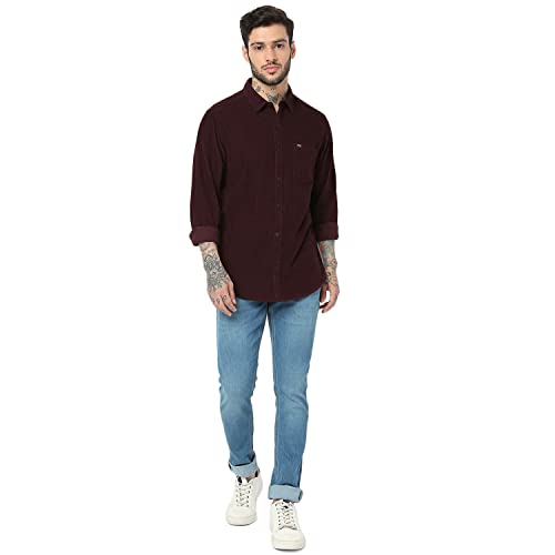 Image of Spykar Men's Slim Fit Raised Collar Full Sleeve Solid Casual Shirts