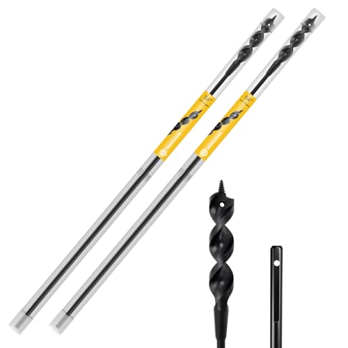 HUAALIUCHE 54-Inch Flexible Installer Drill Bit for Pulling Wires, 3/4" Auger with Screw Point &amp; Fish Eye, 1/4" Anti-Slip Shank - Includes Protective Storage Tube for Walls Ceilings Conduits 2 Pack