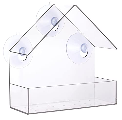 Window Bird Feeder Outside Clear Acrylic Hanging Bird Feeders with Suction Cup Includes 21 Drain Holes