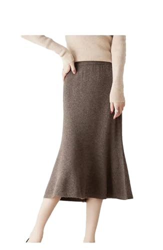 Women's Fall Winter Slim Fit Fish Tail Skirt Wrap Around High Waist Solid Wool Midi Skirt Dark Curry XL