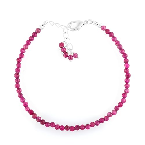 CRYSTALINES Natural Ruby Gemstone Bracelets, Faceted Beads Stones, Handmade Boho Hypoallergenic Jewelry for Women, Healing Crystals, Adjustable Silver Plated 7+1inch July Birthday Gift