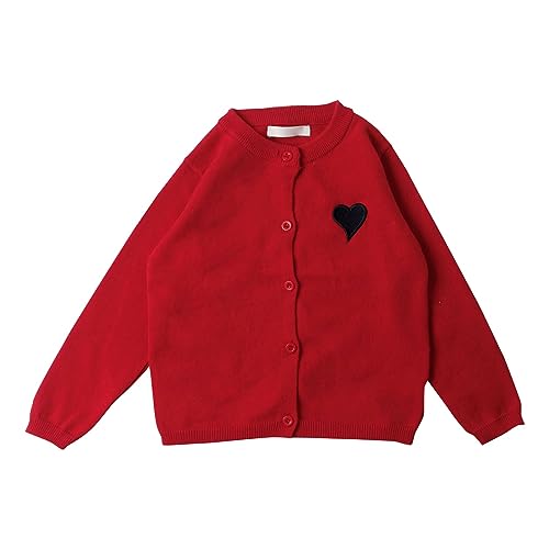 Toddler Girls Boys Top Solid Heart Print Long Sleeve Button Knitted Cardigan Shirt (Red, 5-6 Years)