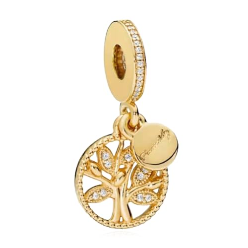 Image of S925 Sterling Silver Gold Plated Romantic Charms, Gifts for Mom Girlfriend Family on Valentine's Day Birthday Christmas Anniversary, Bracelet Necklace Bead Charm