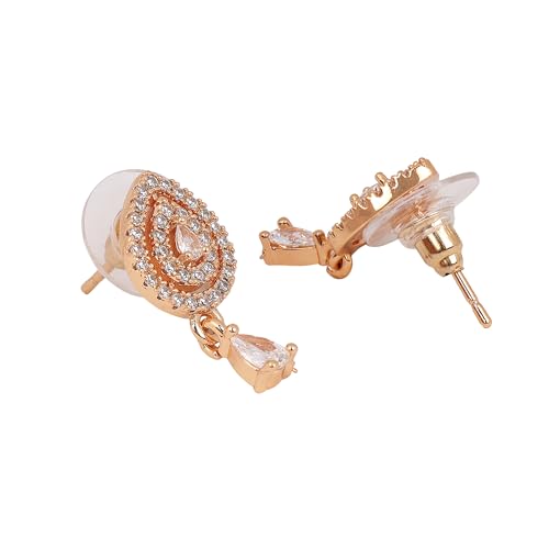 Image of Nilu's Collection 18k Rose Gold Plated Clip On Hoop Earrings, Stylish Women Earrings, Fancy Zircon Copper Bali Earrings for Women and Girls (Drop design)