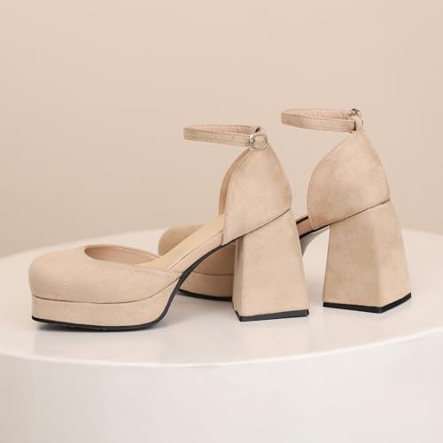 Asterisco Women Block Heel Pumps with Platform Dress High Heels Shoes-240378, Size 3.5-12.53