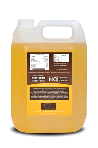 HAYYAN 100% Pure Unrefined Cold/Wood Pressed Virgin Groundnut Peanut Oil 2 Liter - for Cooking (Chekku/Kacchi Ghani)