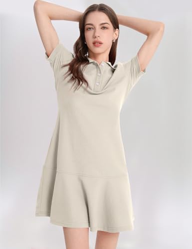 Image of Kissonic Women's Polo Dress Short Sleeve V Neck Ruffle Hem Casual Summer Golf Tennis Mini Shirt Dresses