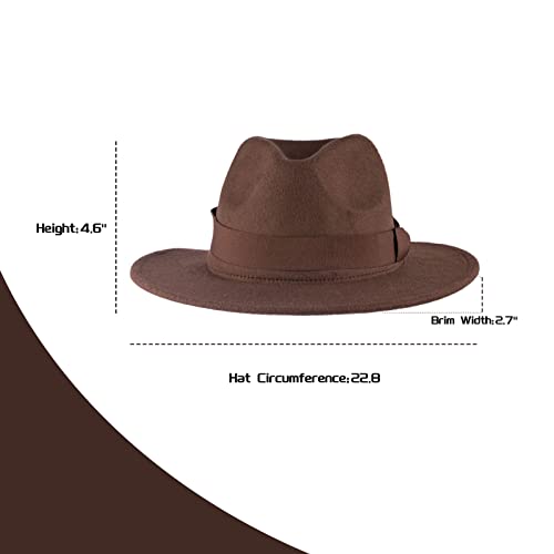 Mens Costume Accessory Adventurer Explorer Fedora Hat Cowboy Wide Brim Outdoor Cap Halloween Cosplay Props Brown