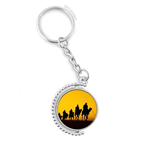 Anillo llavero de desierto con silueta de camello y puesta de sol, adorno de viaje giratorio