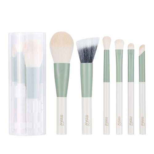 MSQ 6pcs Makeup Brush Set Basic Essentials Brush Set include Eyeshadow, Blending, Stippling, Concealer Brush & more [6 Brushes + Foldable Case] for Flawless Makeup Application