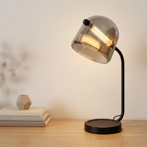 Image of Table Lamp 3-Color CCT (Warm + Natural + Cold White) LED Metal & Glass Shade Desk Light for Bedroom Living Room Study Office Home Decor