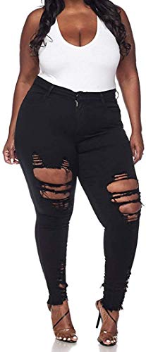 Vibrant Women's Juniors High Rise Jeans w Heavy Distressing, Plus Size Bundle in Black, XXX-Large