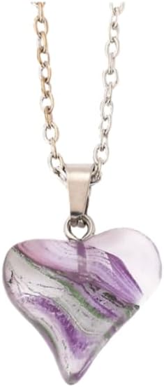 XAM Multicolor Natural Stone Heart Necklace - Crystal Love Friendship Jewelry for Couple BFF on Daily & Special occasions