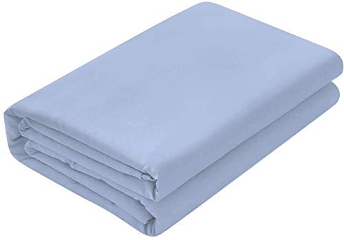Image of Queen Size Bed Sheet - 600 Thread Count Single Flat Sheet Only - Long Staple Egyptian Cotton Top Sheet Wrinkle & Fade Resistant - Sky Blue