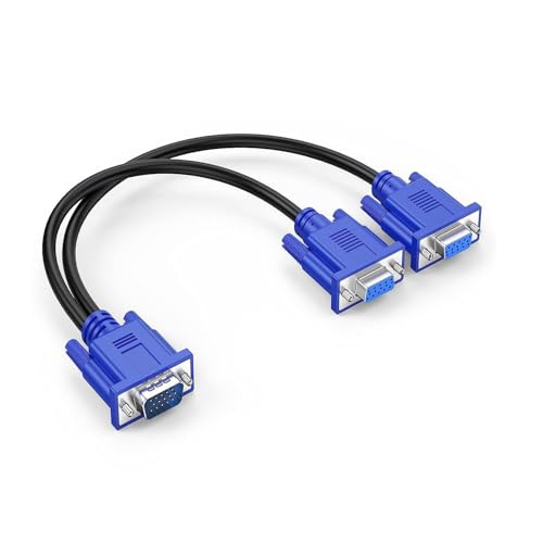 VGA Splitter Kabel Dual VGA Monitor Y Kabel 1 Stecker auf 2 Buchse Adapter Konverter Videokabel für Bildschirmduplizierung, 33cm (keine Bildschirmerweiterung), Arbeiten nur für identischen Monitor