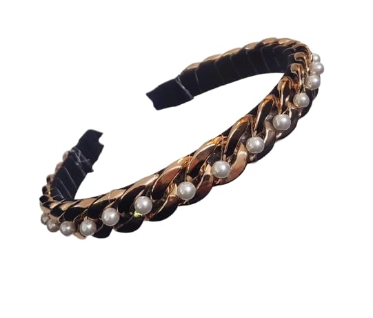 Image of Elegant&Exclusive Women's Fashion Chain Stones Hairbands /Headbands from Our Embellished Collection Useful for Girls & Women (Gold Thick Chain)
