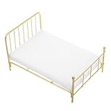 Totority Realistic Iron Frame Miniature Bed 1/12 Scale Dollhouse Bedding Comfortable Queen Size for Dollhouse Living Room Decor