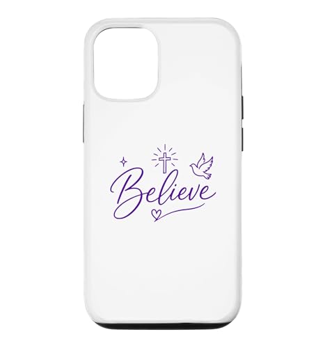 Believe Christian Faith Cross Dove Purple Inspiring Believe �X�}�z�P�[�X iPhone 12/12 Pro �p