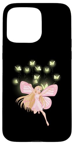 Fée rose volante et papillons jaunes Coque pour iPhone 15 Pro Max