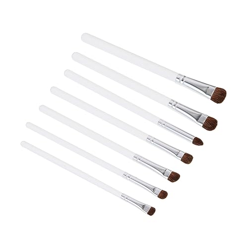 LRXIYODE Juego de 7 Brochas de Maquillaje para Sombras de Ojos y Labios, Tamaño Pequeño, Pelo Sintético Suave, Mango Largo, para Mujeres y Niñas, Uso Profesional y Diario