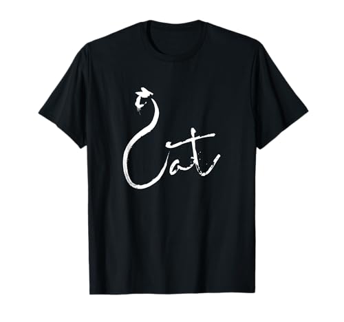 One Line Katze Silhouette Schrift Cat Minimalistisch Strich T-Shirt