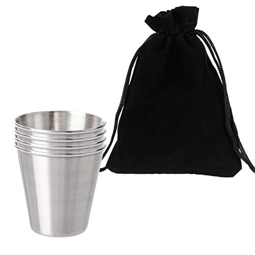Thirsty Rhino Stainless Steel Shot Glass, Condiment Sauce Dressing Cup, 2 Ounce, 4 Shot Glasses in Velvet Pouch Set (Set of 2)