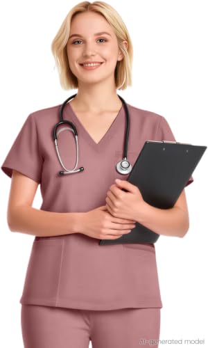 Image of V-Neck Scrub Tops for Women, Stretch 4-Pocket Nurse Uniform
