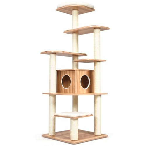 Árbol de gato con plataformas 176 x 86,5 x 86,5 cm Práctica de diseño moderno Espacio acogedor en paneles de partículas naturales 20_0010098