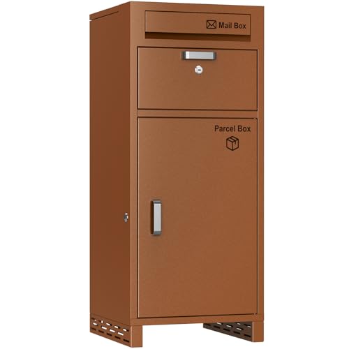 【複数投函可能/大容量 140L】 VARNIC 宅配ボックス 宅配BOX 組み立て不要 防水 屋外 置き配 大容量 ポスト付き 郵便受け 簡単設置 両開扉 盗難防止 大型 戸建て用 個人宅 (ブラウン)（Amazon）