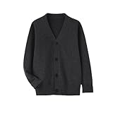 Unisex Boys Girls Cardigans Sweater V-Neck Long Sleeve School Uniforms Button Knit Tops Dark Grey 5-6 Years