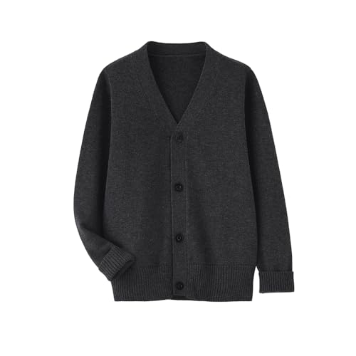 Unisex Boys Girls Cardigans Sweater V-Neck Long Sleeve School Uniforms Button Knit Tops Dark Grey 8-10 Years