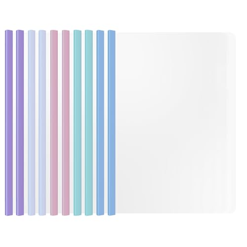10 Report folders with Clear Cover and Sliding Bar A4 and Letter Size Report Covers Presentation Folder Binder for School Business Holds 70 Sheets (Light Multi-Color)
