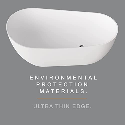 Cpingao Stone Resin Solid Surface 55" Oval Freestanding Bathtub, Modern Stand Alone Soaking Tub With Overflow And Pop Up Drain, One-Piece Molding Matte White 8828-1400 #TOP3