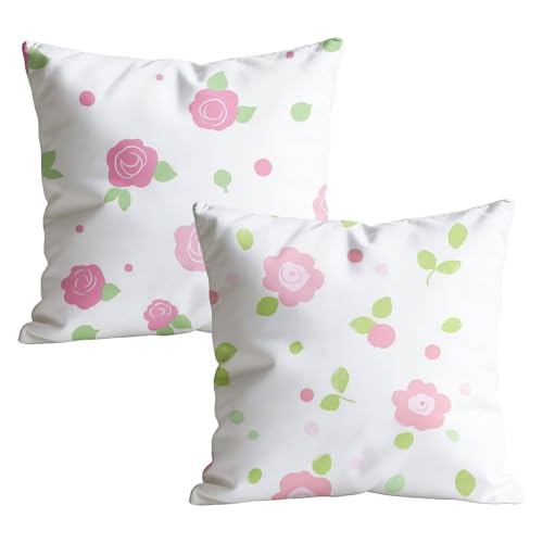 Juego de 2 Funda Cojin 60 x 60 cm Impermeables Lino, Fundas de Almohada Decoracion con Estampado Rosa de Doble Cara, Cojines Sofa para Sofá, Jardín y Terraza, Decoracion de Pascua, Rosa M-w-9982