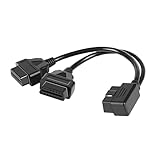 Right Angle OBD 2 Splitter Extension Cable Adapter, 16 Pin 1 Male Splitter to 2 Female Extender Cord Adapter, 12 Inch OBD 2 Splitter Y Cable