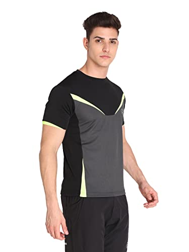 Image of CHKOKKO Men's Round Neck Gym T-Shirt Black Neon Dark Grey XXL